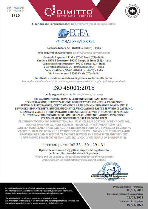 Certificazione ISO 45001:2018 Egea