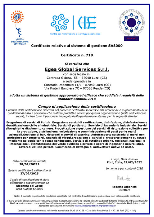 Certificazione SA8000 Lavoro etico Egea